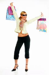 Poster - Blonde sexy girl with hands full of bags