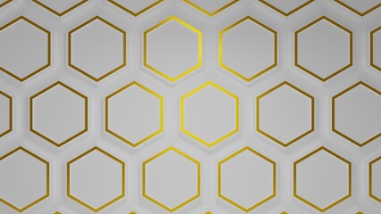 Wall Mural - Minimal wall background hexagons geometric white and golden decoration 3d render