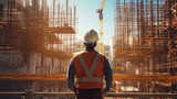 Fototapeta  - A civil engineer stands looking at the construction site. Generative AI.