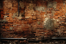 Red Bricks Wall Background, Grungy Wall With Old Paint Texture. Copy Space. Generative AI