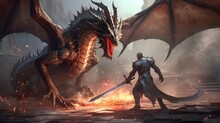 A Human-enhanced Battle Between A Knight And A Dragon Was Generated. (Generative AI)