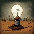 Bulbo lampada crescendo como uma planta em um solo fértil