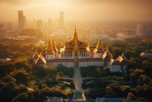 Morning Wat Phra Kaew Bangkok, Thailand Sunrise With Ai Generated