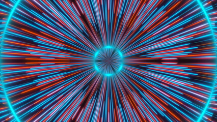 Beautiful abstract symmetry kaleidoscope with shiny neon lines, 3d render backdrop, computer generating background