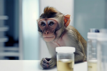 Wall Mural - monkey in research laboratory. generative ai illustration