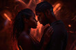 © Mr. Bolota - The power of a passionate kiss, sexy beautiful african woman kissing seductive man, erotic, glamour, sensual closeup couple kissAfrican love AI Generative