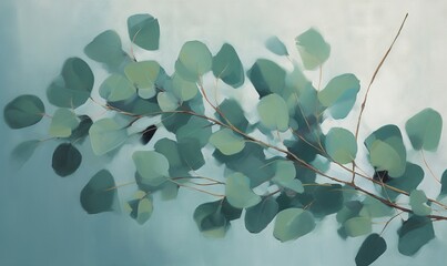  a painting of a tree branch with green leaves on it.  generative ai