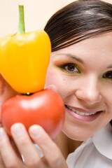 Sticker - attractive brunette woman holding vegetable