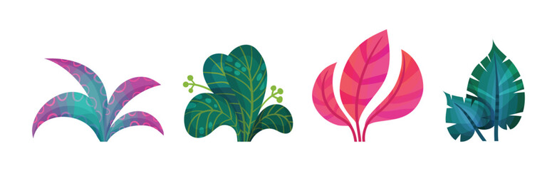 Abstract Plants and Foliage with Unusual Shapes and Colors Vector Set