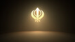 Shining Khanda symbol of Sikhisme on the wall with warm yellow rays of light - 3D illustration