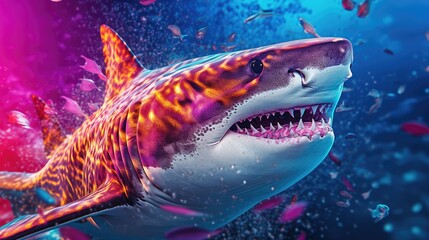 Wall Mural - shark in vibrant colors, Sunny Nature photo