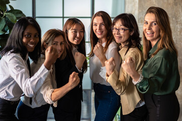 Portrait of  professional women from various backgrounds, united by a common purpose and shared goals. Power of inclusivity, collaboration. and female leadership concept