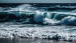The ocean has foamy waves rolling up. (Generative AI)