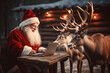 © Aksana - smiling santa claus writes a message in a laptop with deer technologies Generative ai