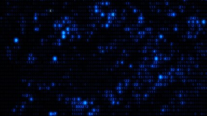 Abstract blue computer hex code full-frame background. Concept binary encryption technology algorithm screen illustration for hud design and artificial intelligence machine learning design template.