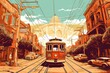 © Kanisorn - Art old style San Francisco retro design Illustration. Generative AI