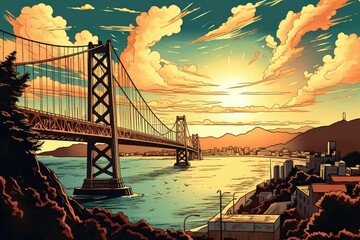 Art old style San Francisco retro design Illustration. Generative AI