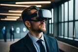 Fototapeta  - Mann mit VR Brille Besichtigung Immobilien