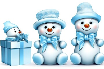 Canvas Print - two snowmen sitting beside a gift box in a winter landscape Generative AI