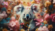 Koala Surrounded by Beautiful Flowers in a Muted Pastel Aesthetic with Surrealism Elements - Dreamy Background - Generative AI