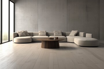 Wall Mural - spacious living room with a comfortable sofa and a stylish coffee table Generative AI