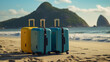 Colorful suitcases at the beach. Generative AI 