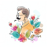 Fototapeta Motyle - Whimsical Watercolor Father's Day with Blooming Flowers, Generative AI