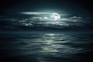 Sticker - full moon reflecting on the calm ocean waters at night Generative AI