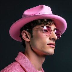 Sticker - stylish male with sunglasses and a pink hat - eyewear concept - eyecare - generative ai