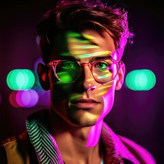 Wall Mural - Glowing in Glasses: Nightclub Nights with Stylish Eyewear - Eyewear Concept - Eyecare - Generative AI