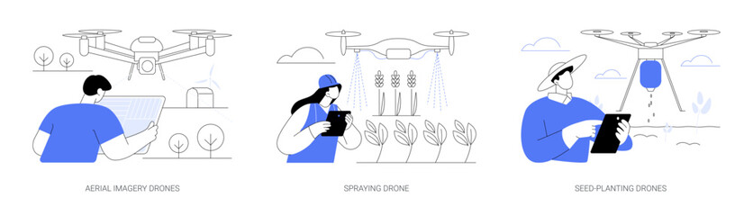 agricultural drones abstract concept vector illustrations.