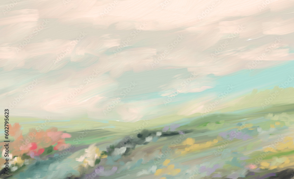Impressionistic Landscape with Brook - Digital Painting, Illustration ...