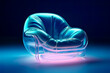 © ADDICTIVE STOCK - Generative AI illustration of transparent shiny crystal air armchair placed on illuminated surface against black background
