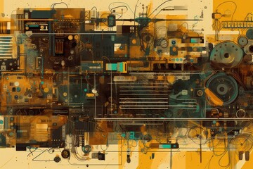 Wall Mural - colorful and complex abstract painting with various shapes and textures Generative AI