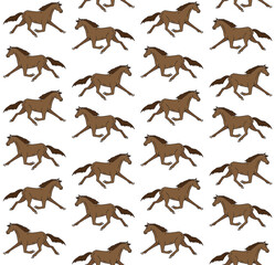 Wall Mural - Vector seamless pattern of hand drawn doodle sketch colored trotter horse isolated on white background