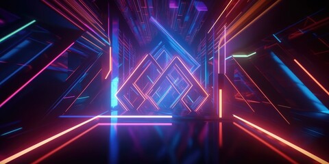 Wall Mural - 3D rendering of a futuristic background with geometric shapes and colorful neon lights. Generative AI AIG21.