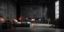 Black Interior Design Of Luxury Living Room With Fireplace. Distinct Generative AI Image.