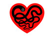 Heart symbol and worm inside, concept of worm infection, heartworm