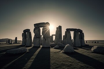 Stonehenge Ancient, Stone Monument in Wiltshire England UK Europe, Landmark, Stunning Scenic Landscape Wallpaper, Generative AI