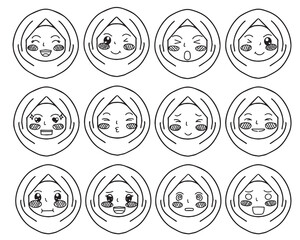 set of expression girls wearing hijab emoticon isolated on white background