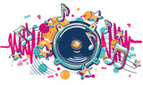 Fototapeta Młodzieżowe - Colorful drawn loudspeaker with music notes - musical design