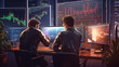 two men trading stocks illustrated graphic 