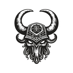 Wall Mural - viking monster, vintage logo line art concept black and white color, hand drawn illustration