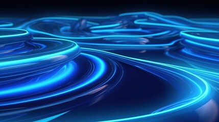 Wall Mural - 3d rendering of abstract background with blue neon lights. Glowing spiral shape.Generative Ai