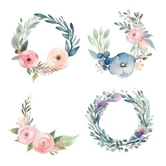 Wall Mural - Watercolor floral illustration bouquet set collection, wedding stationary, flower background