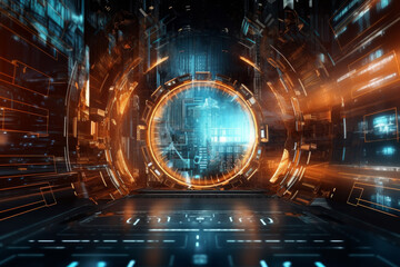 futuristic background that represents cyberspace. dark color scheme with bright blue light effects to convey a futuristic, technological vibe. Generative AI Technology.