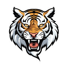 Tiger head, cartoon style, white isolated background PNG