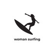 simple black silhouette woman surfing vector design