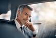 © Nikish H/peopleimages.com - Business man, reading newspaper and car for travel, journey or drive while thinking of news. Professional male person with media paper in passenger seat for work with luxury transportation or a taxi