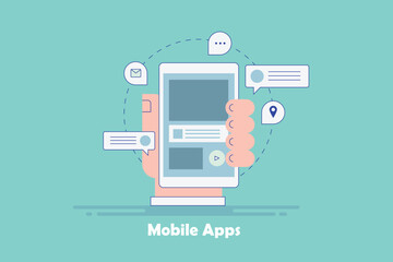 Wall Mural - text message email conversation on communication app program running on smartphone screen, person ho
